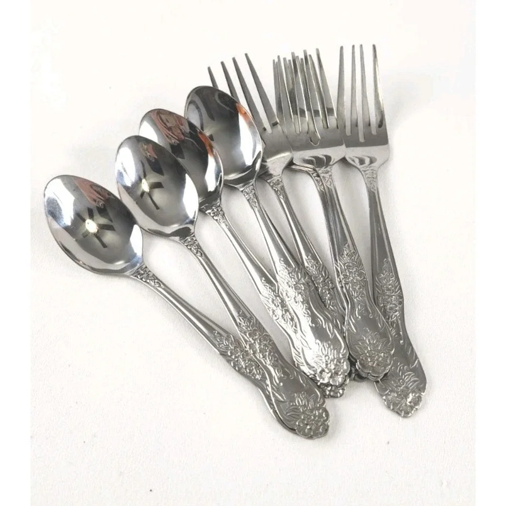 Rogers Stainless Steel Love Joy Pattern Flatware 10 Piece Lot Spoons Forks Repla